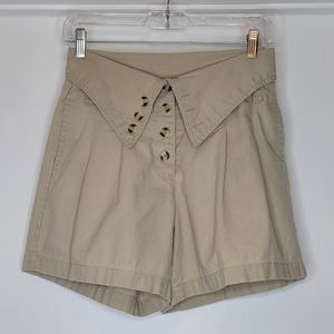 Vintage 90s fold down, button fly, khaki pleated shorts